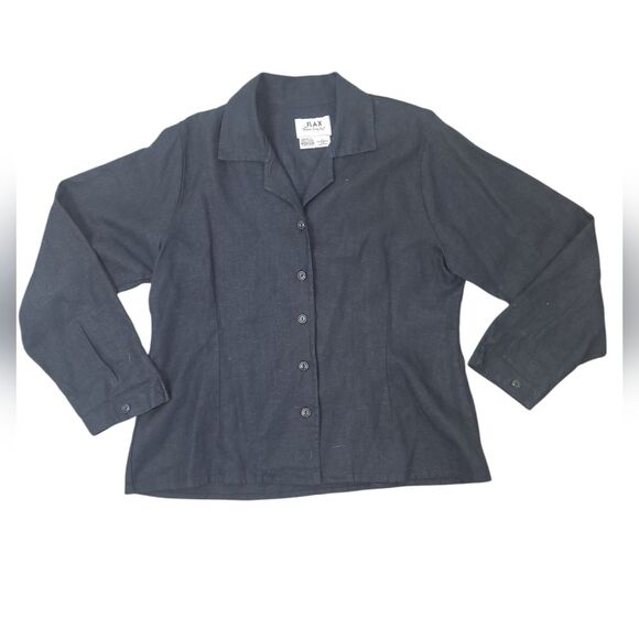 Flax Linen Black Button Up Capsule Basic Shirt Medium - Picture 1 of 4